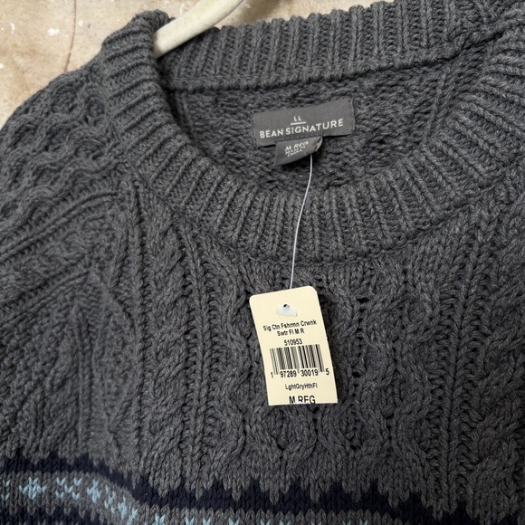LL Bean Signature Cotton Fisherman Sweater, Fair Isle - Picture 2 of 3